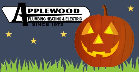 Applewood logo with a jack-o-lantern underneath it.