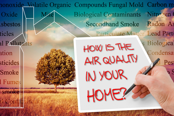 Image of a hand writing on a piece of paper in red ink - How is the air quality in your home?