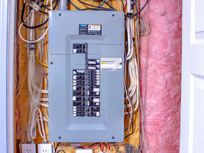 A home electrical service panel.