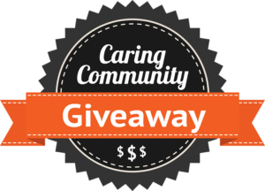 Caring community giveaway badge.