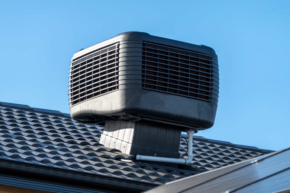 A swamp cooler installed on a rooftop.