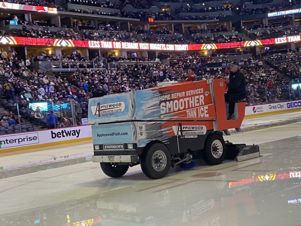 The Applewood Zamboni at an Avalanche game.