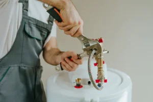 Plumber working on a boiler